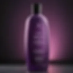 A close-up of a bottle of purple shampoo showcasing its rich color and texture