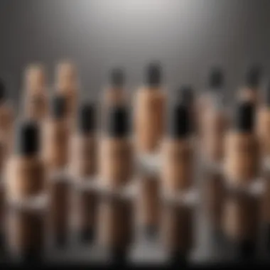 Variety of buildable foundation bottles on a vanity