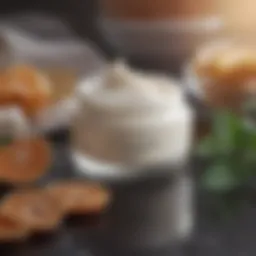 Close-up of a delicate face cream jar surrounded by soothing ingredients