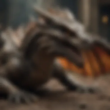 A dramatic scene showcasing a dragon in a pivotal moment of battle