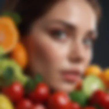 An elegant close-up of a fresh fruit and vegetable arrangement, symbolizing natural ingredients for skin vitality.