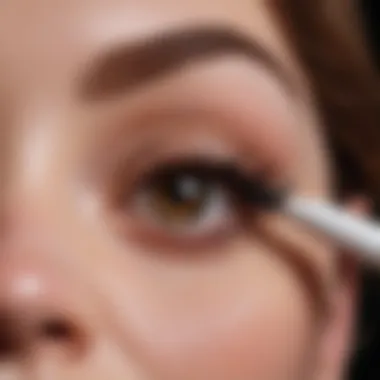 Demonstration of velour lash glue liner being applied along the lash line