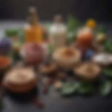 Natural Ingredients in Korean Cosmetics An artistic arrangement of natural ingredients used in Korean cosmetics