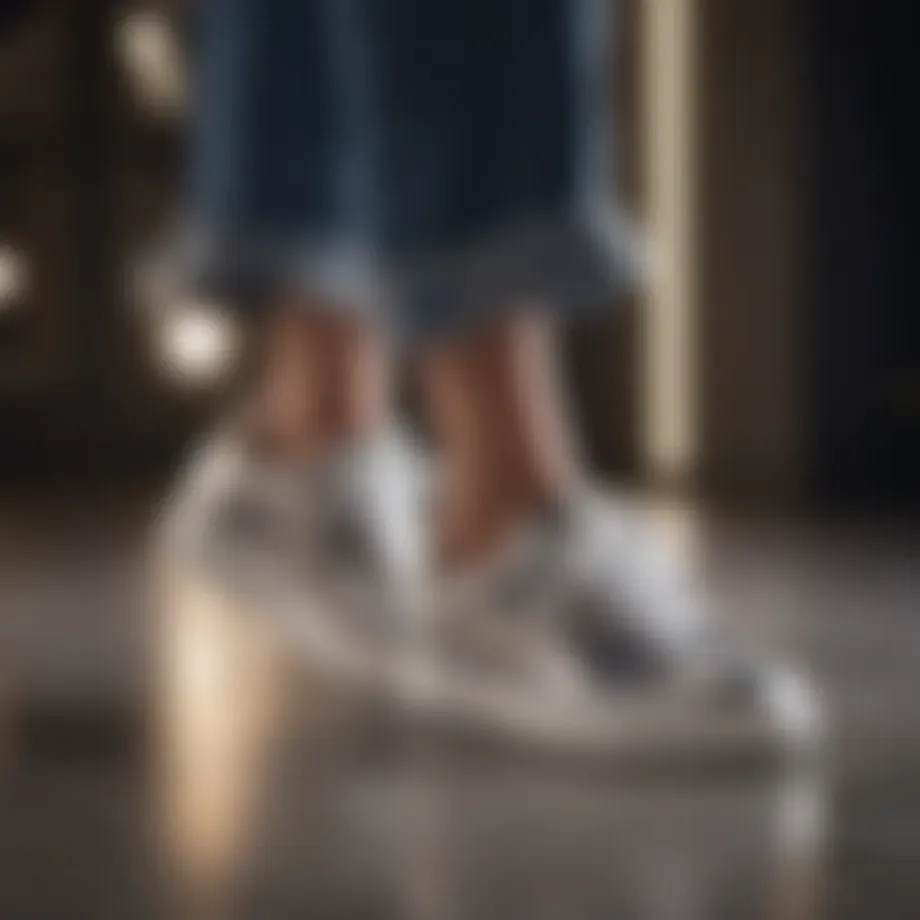 Elegant display of dressy sneakers on a chic outfit