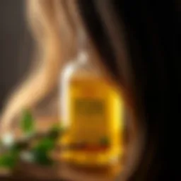 A close-up of a natural oil blend rich in essential nutrients for hair growth