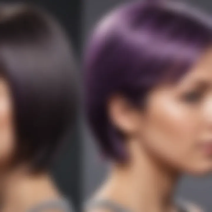 Before and after comparison of gray hair treated with purple shampoo