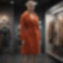 A chic staple coat displayed on a mannequin in a boutique setting