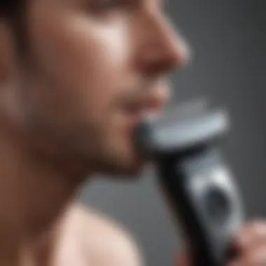 Close-up of a skin shaver in use on smooth skin