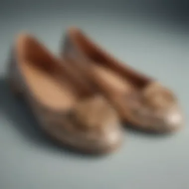 Close-up of Tory Burch foldable flats highlighting design details