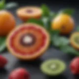 Close-up of a vibrant fruit and botanical ingredients for skincare