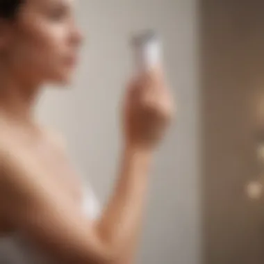 A woman applying cream on her arm, focusing on skincare routine.