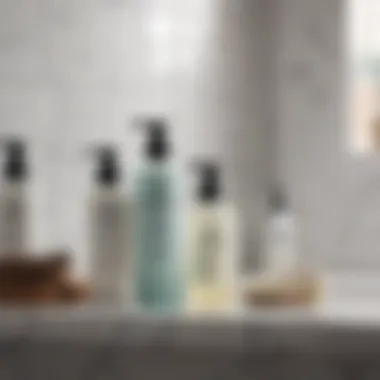 Scalp care products displayed on a bathroom shelf