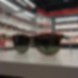 A vibrant display of Ray-Ban sunglasses at a retail store