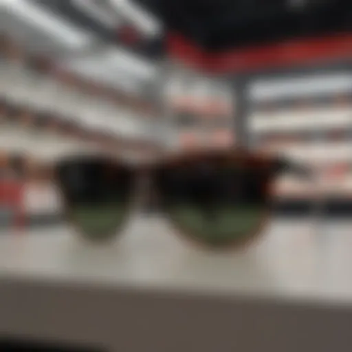 A vibrant display of Ray-Ban sunglasses at a retail store