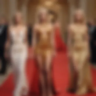 Celebrities in Iconic Versace Dresses A collage of celebrities wearing iconic Versace dresses at major events.