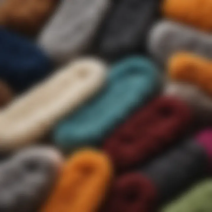 A close-up of different textures of fuzzy sock materials