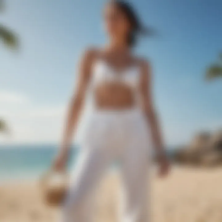 Accessorizing white beach pants with summer essentials