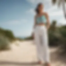 Elegant white beach pants styled with a tropical print top