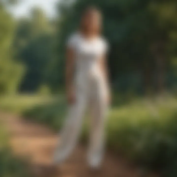 A serene outdoor setting with a model wearing comfortable cotton loose pants.